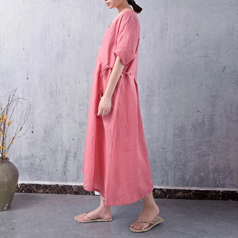 Pink Spring Women Dresses Large Pockets CH90412