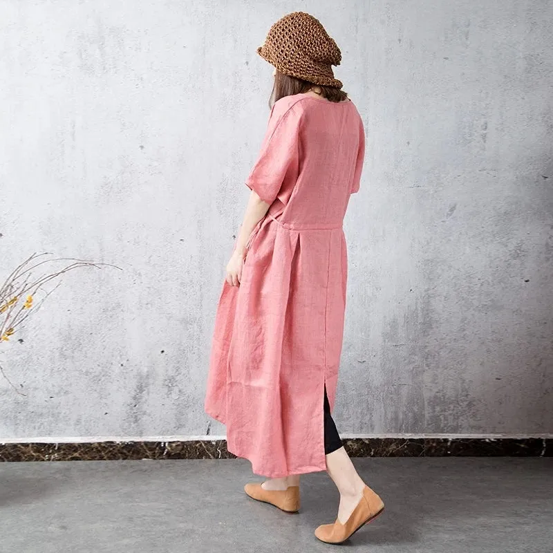 Pink Spring Women Dresses Large Pockets CH90412