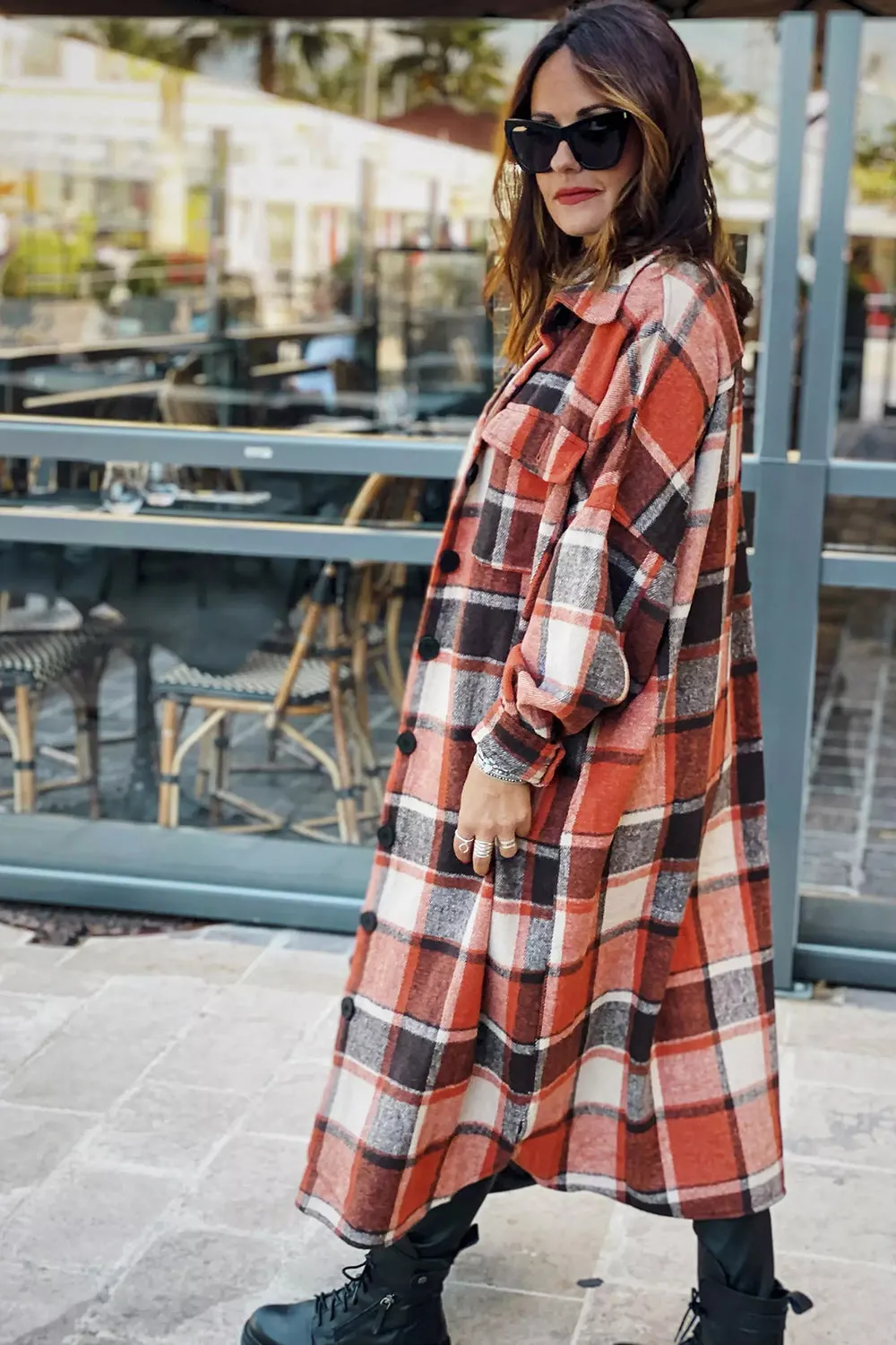 Plaid Flannel Shacket Jacket Maxi Length Women