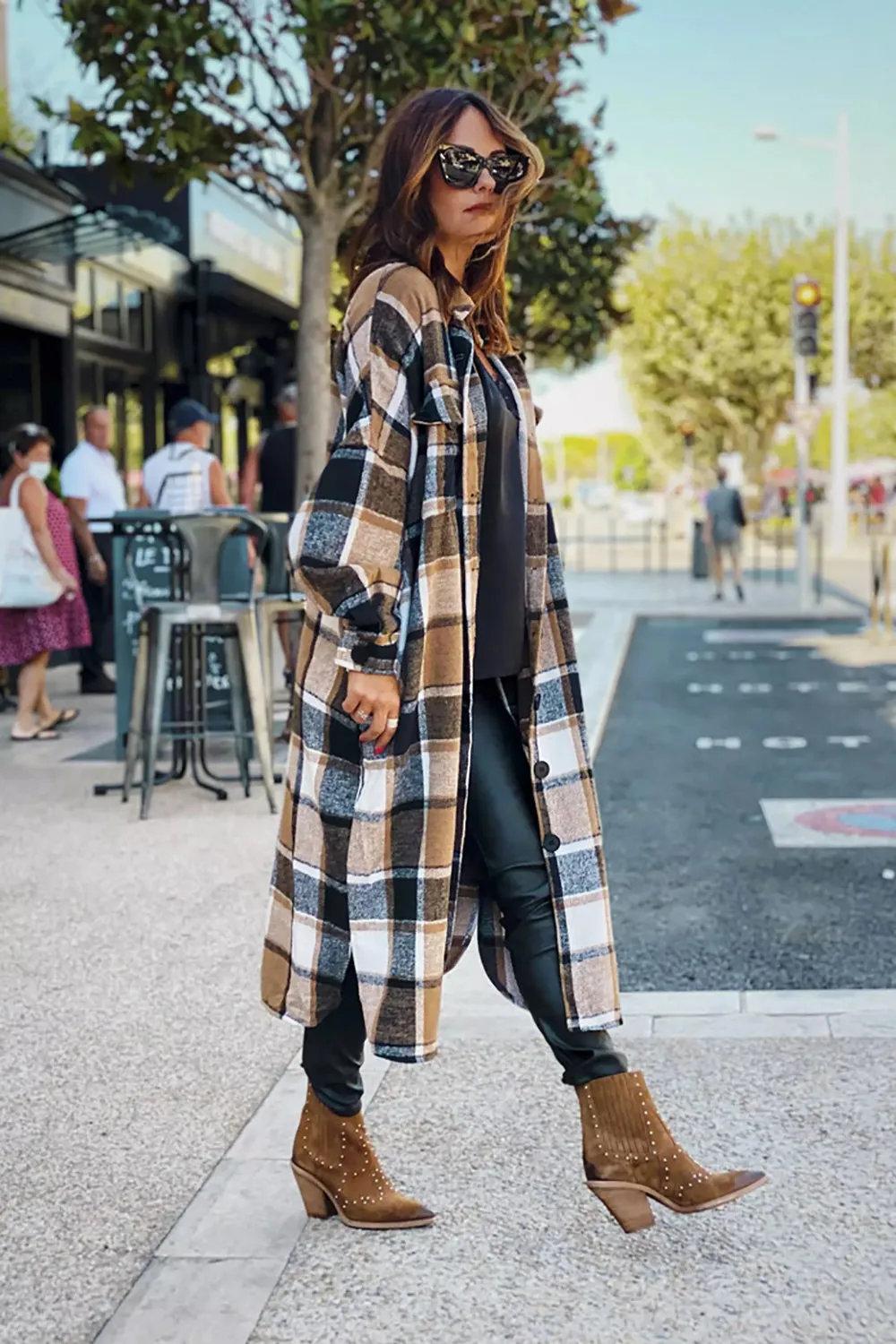 Plaid Flannel Shacket Jacket Maxi Length Women