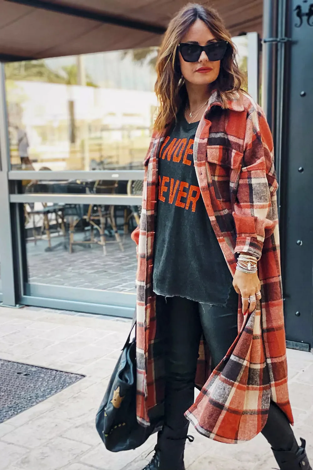 Plaid Flannel Shacket Jacket Maxi Length Women