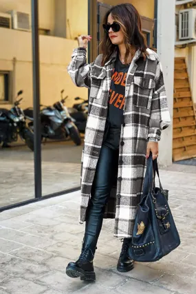 Plaid Flannel Shacket Jacket Maxi Length Women