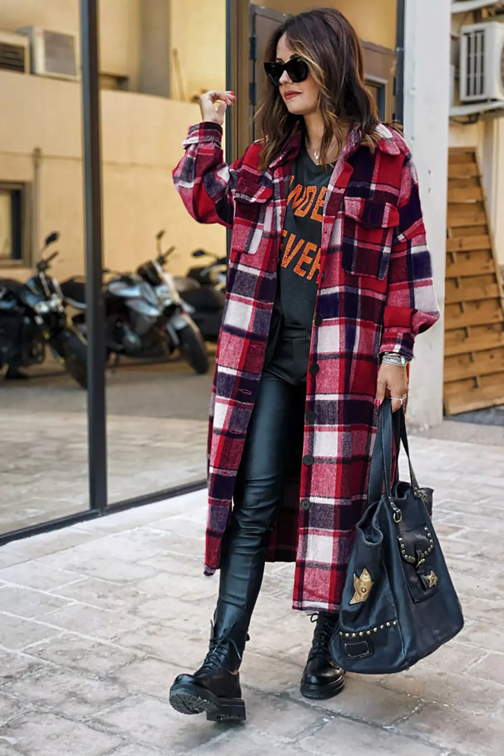 Plaid Flannel Shacket Jacket Maxi Length Women
