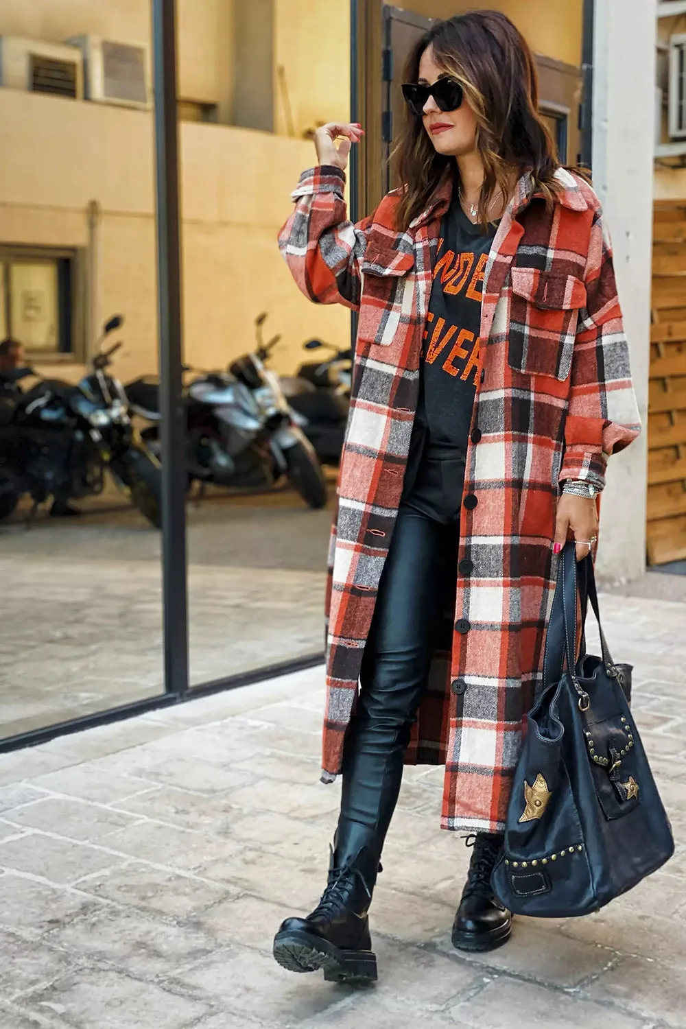 Plaid Flannel Shacket Jacket Maxi Length Women