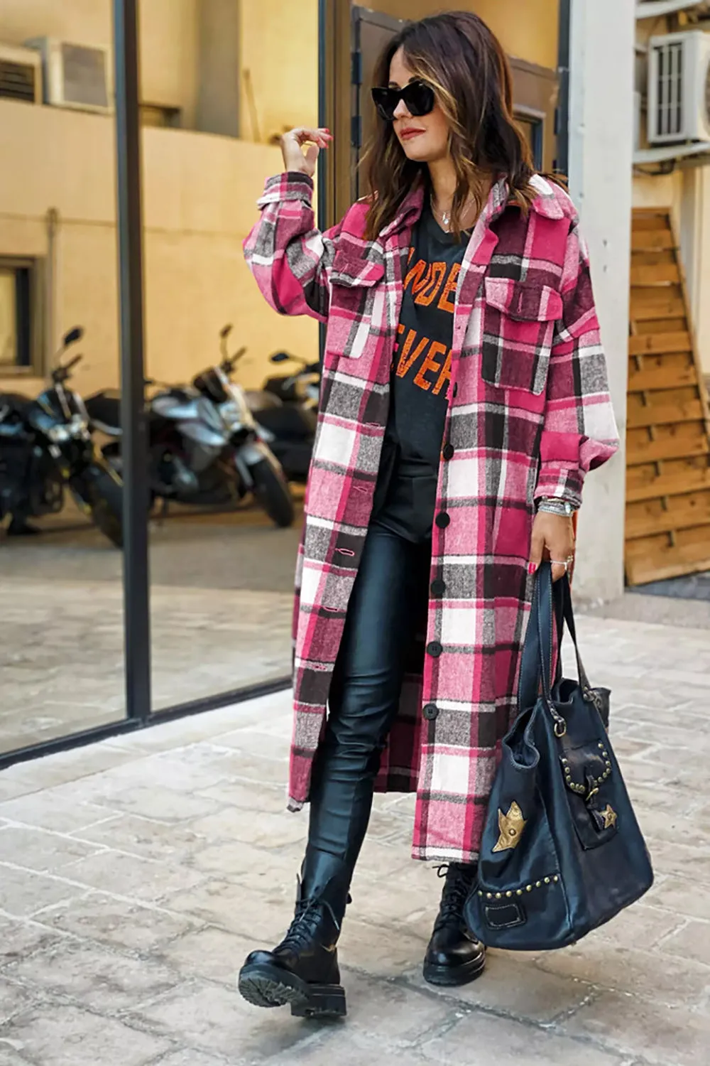 Plaid Flannel Shacket Jacket Maxi Length Women