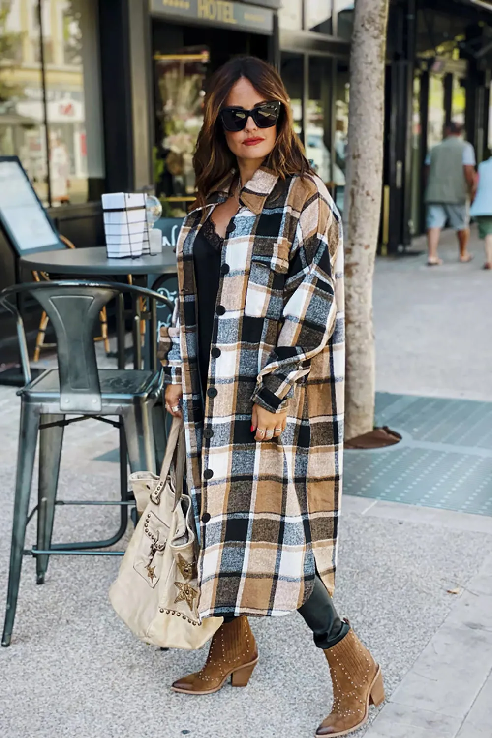Plaid Flannel Shacket Jacket Maxi Length Women