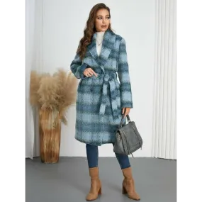 Plaid Tie Waist Long Sleeve Coat in Timeless Luxury Fashion for Women