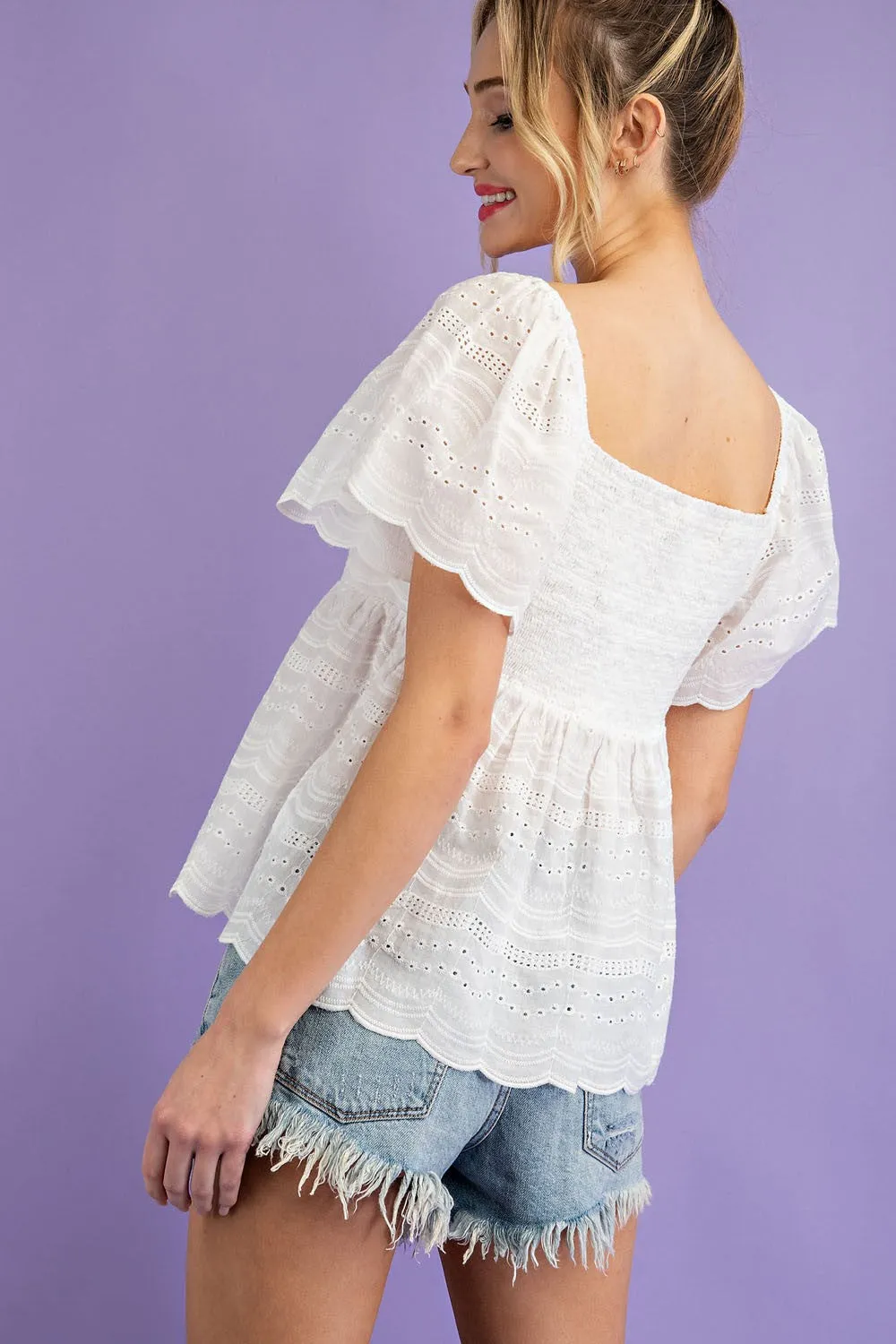 Pleated Princess Babydoll Top (White)