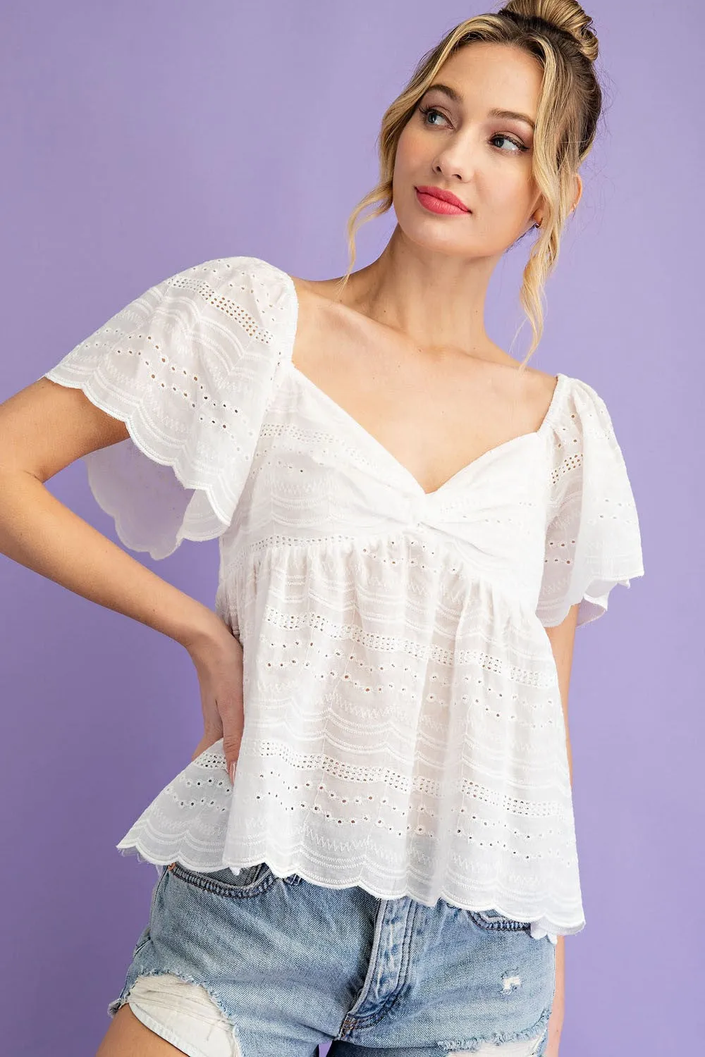 Pleated Princess Babydoll Top (White)