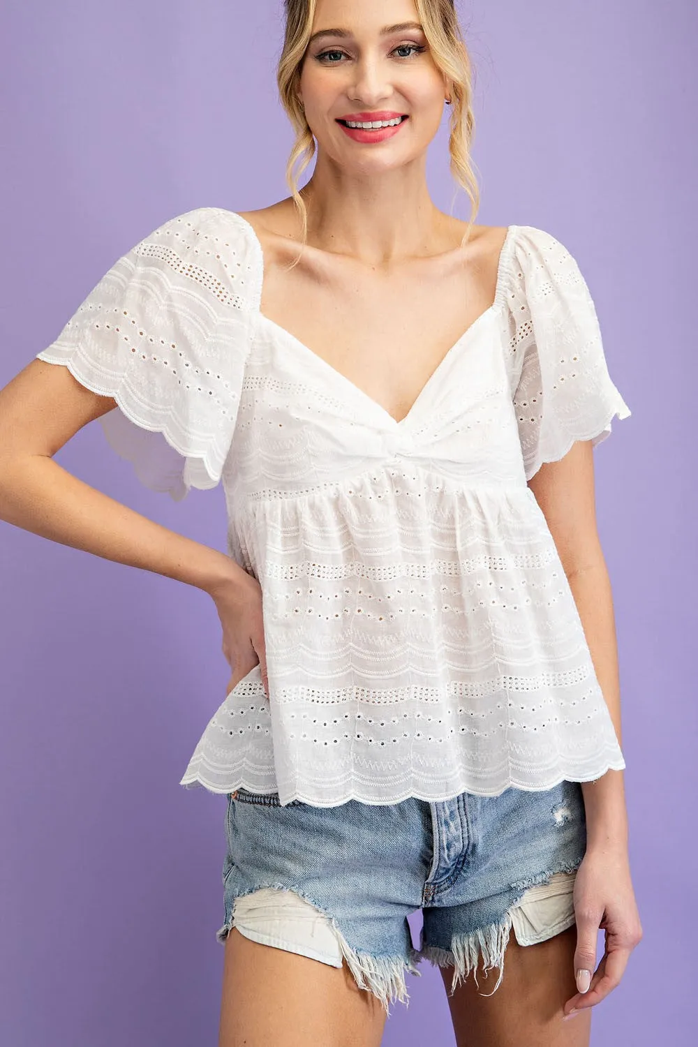 Pleated Princess Babydoll Top (White)