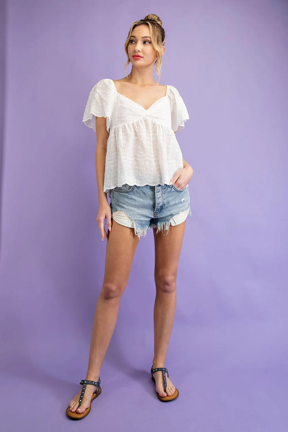 Pleated Princess Babydoll Top (White)