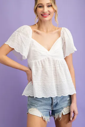 Pleated Princess Babydoll Top (White)