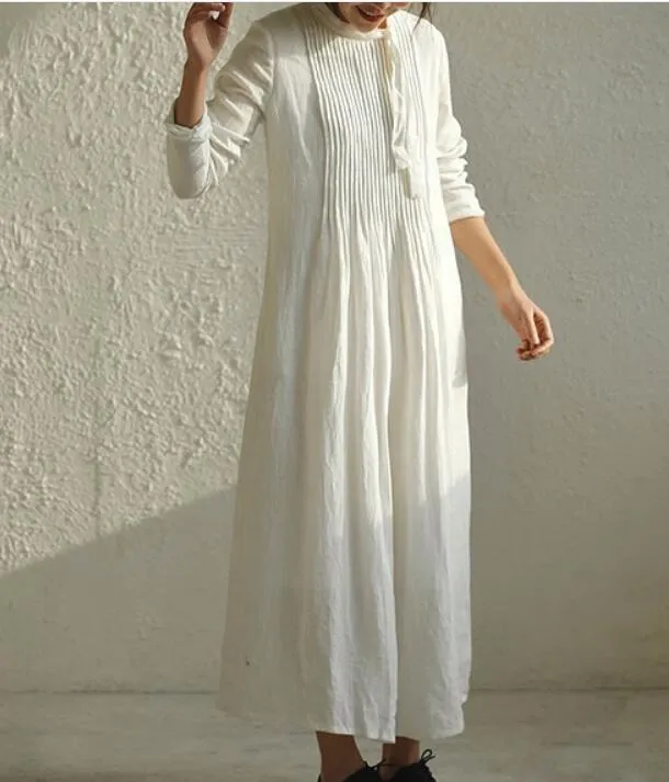 Pleated Women Dresses Ramie Casual Spring Linen Women Dresses SSM97215