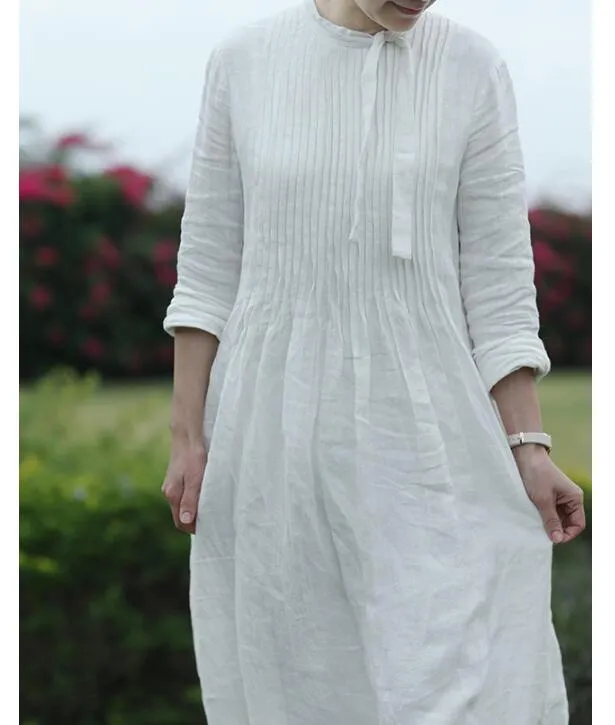 Pleated Women Dresses Ramie Casual Spring Linen Women Dresses SSM97215