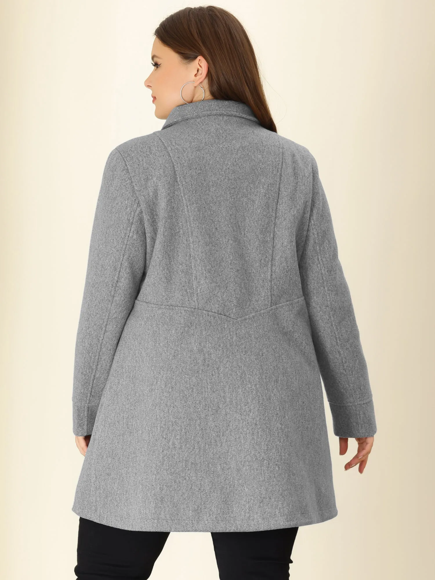 Plus Size A Line Turn Down Collar Double Breasted Coat