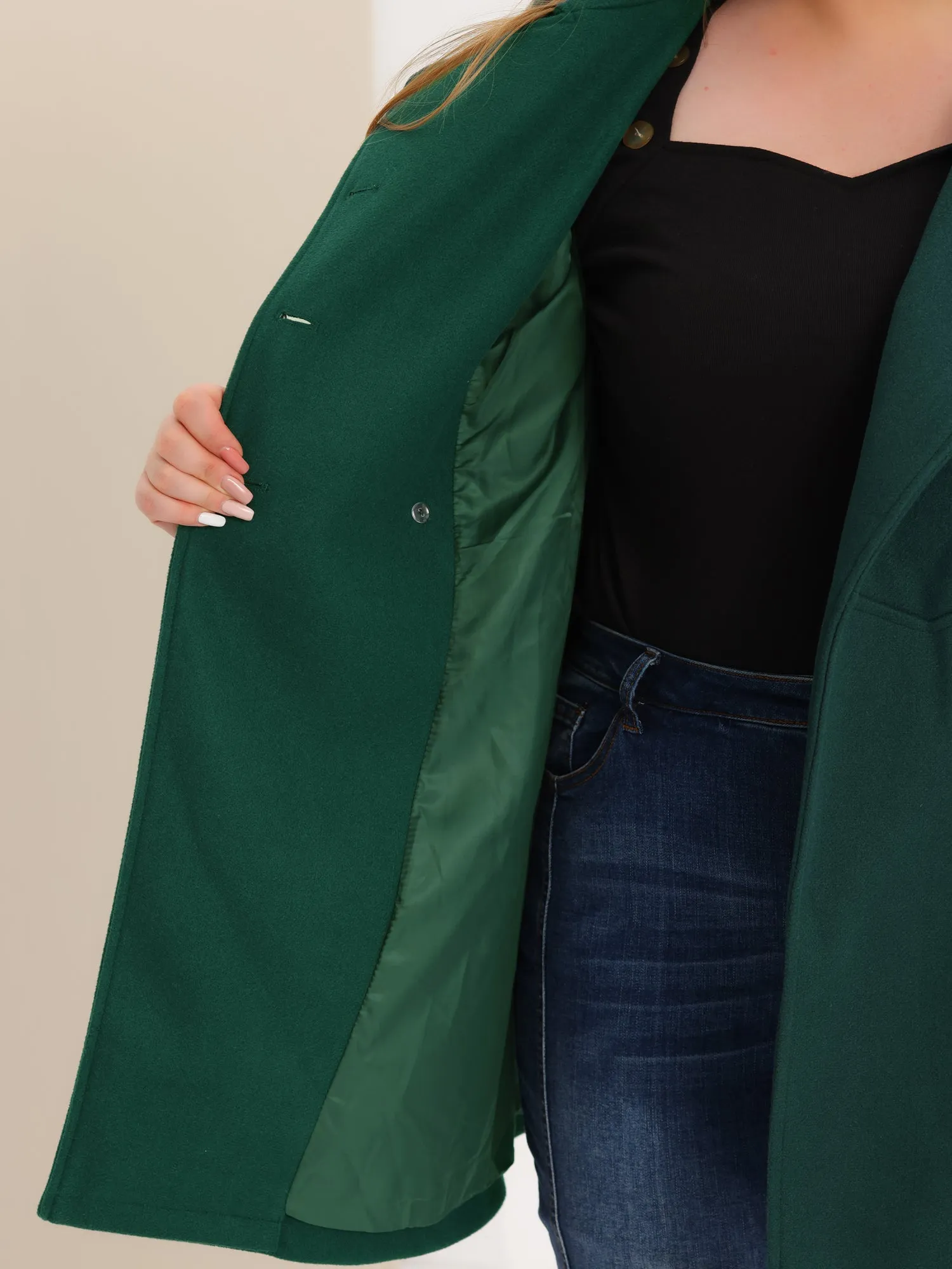 Plus Size A Line Turn Down Collar Double Breasted Coat