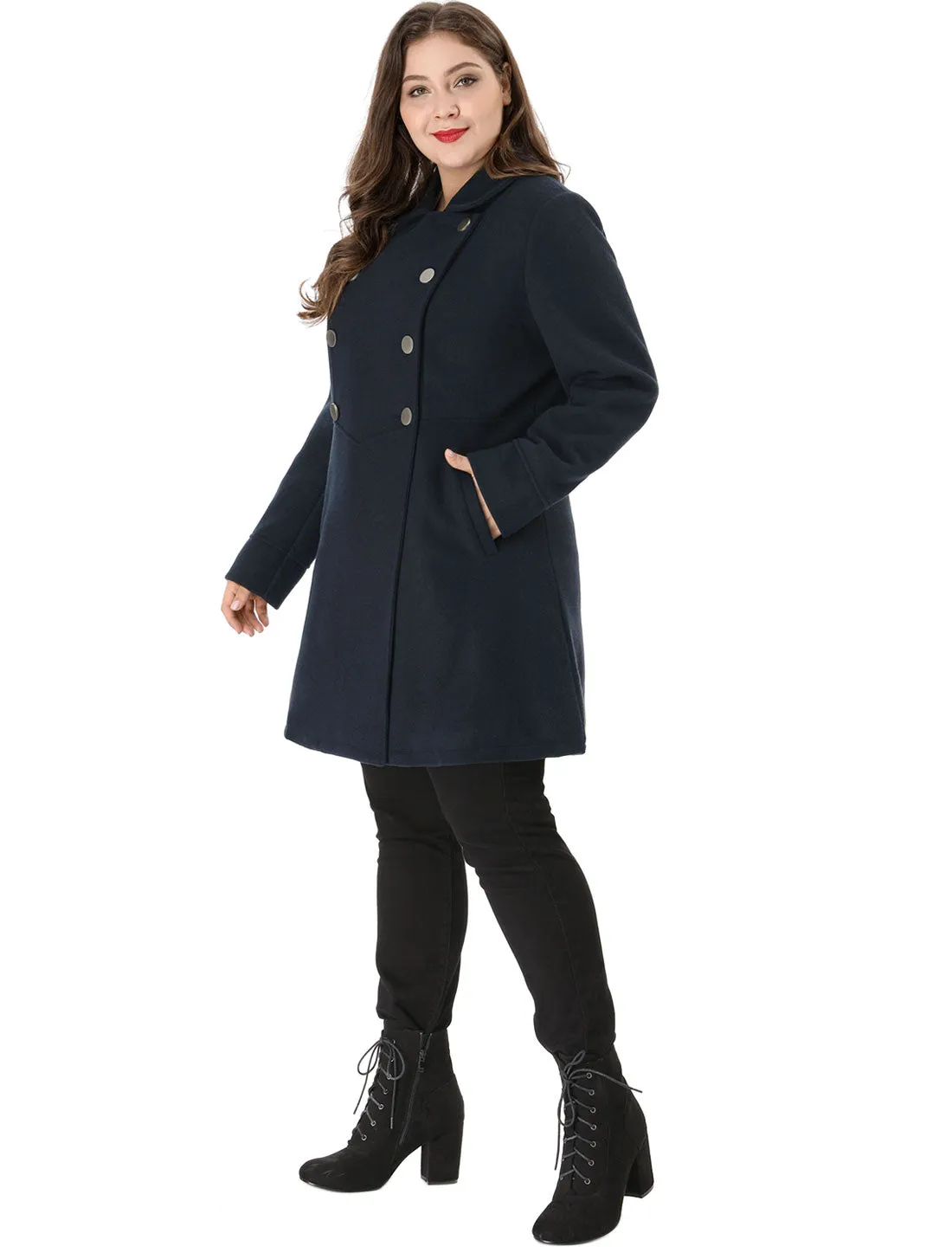 Plus Size A Line Turn Down Collar Double Breasted Coat