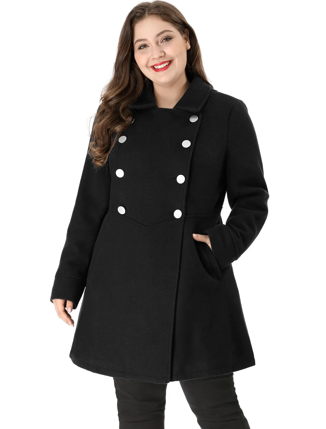 Plus Size A Line Turn Down Collar Double Breasted Coat