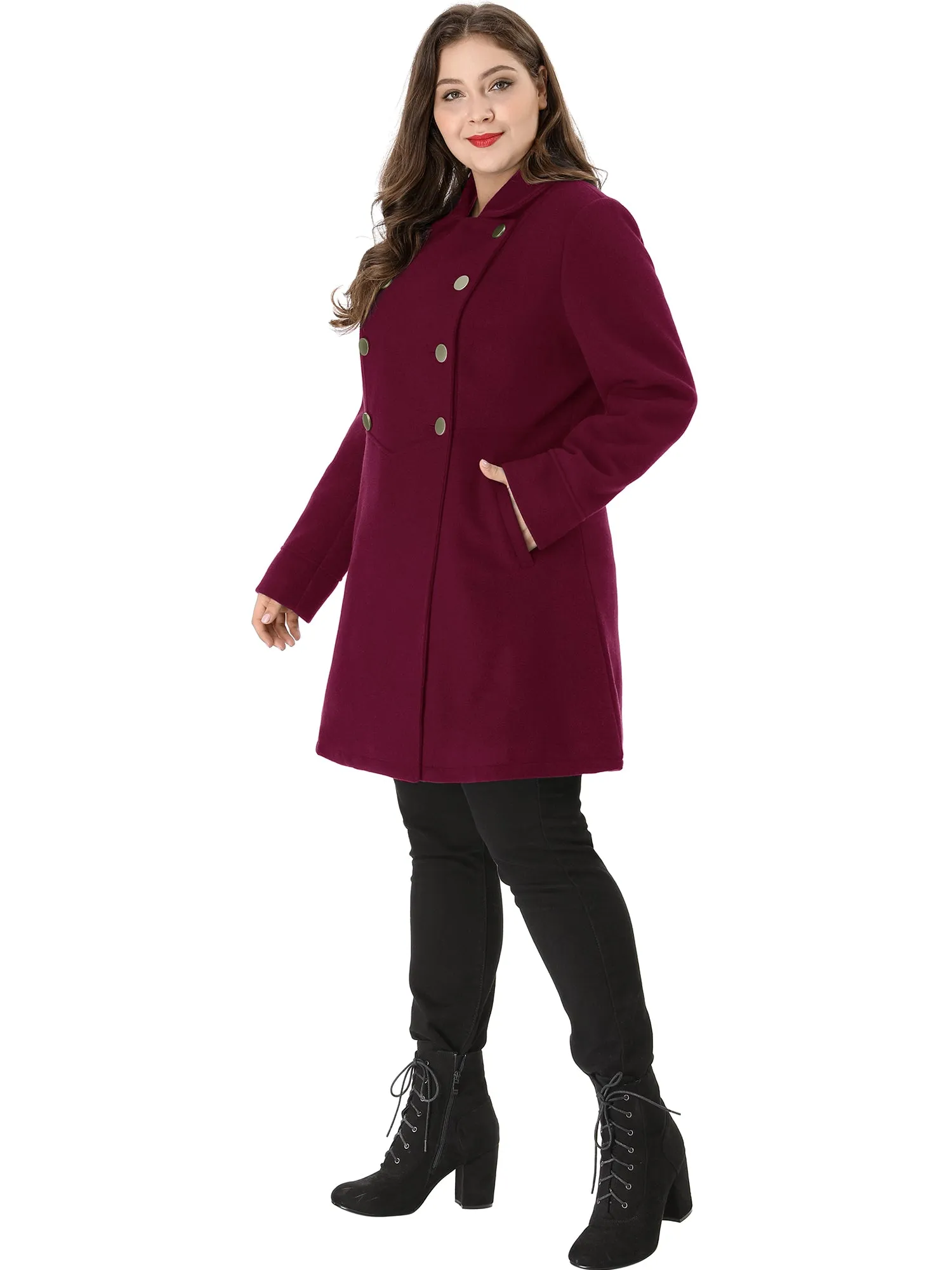 Plus Size A Line Turn Down Collar Double Breasted Coat