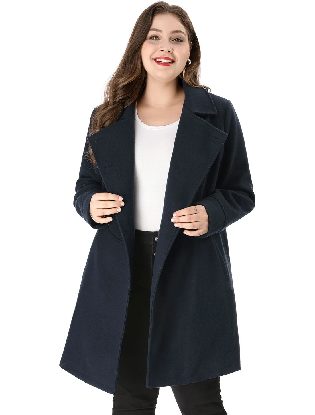 Plus Size A Line Turn Down Collar Double Breasted Coat