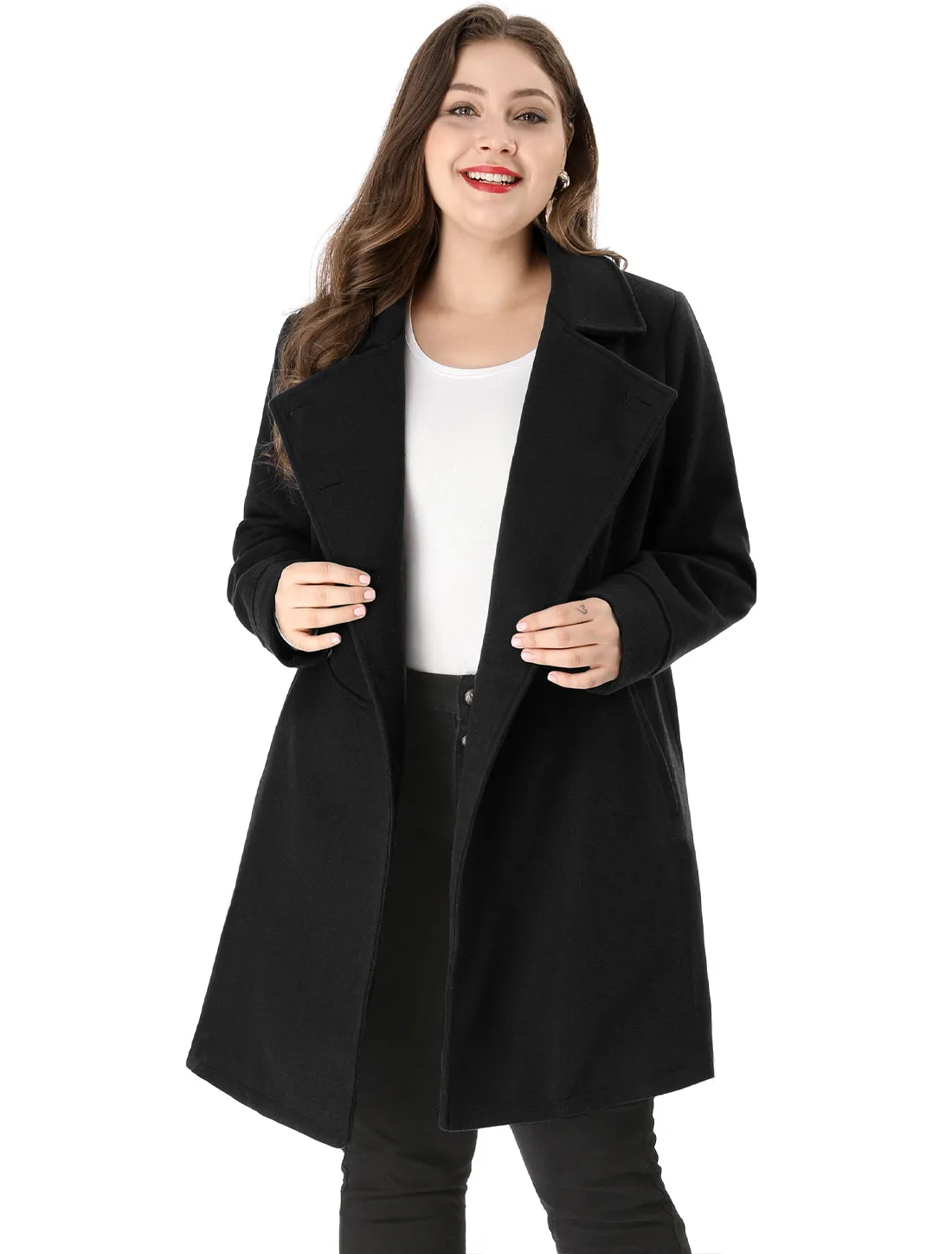 Plus Size A Line Turn Down Collar Double Breasted Coat