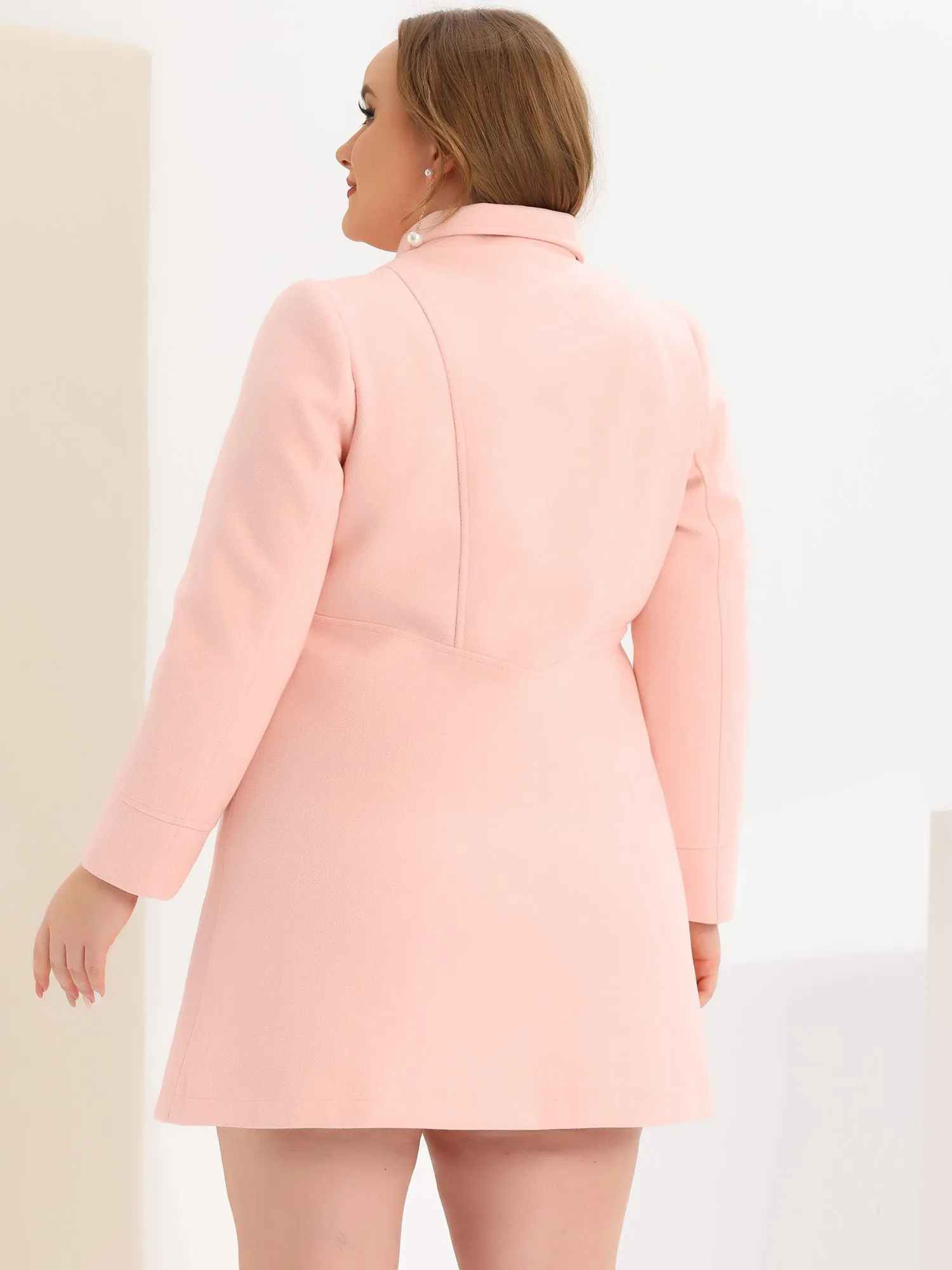 Plus Size A Line Turn Down Collar Double Breasted Coat