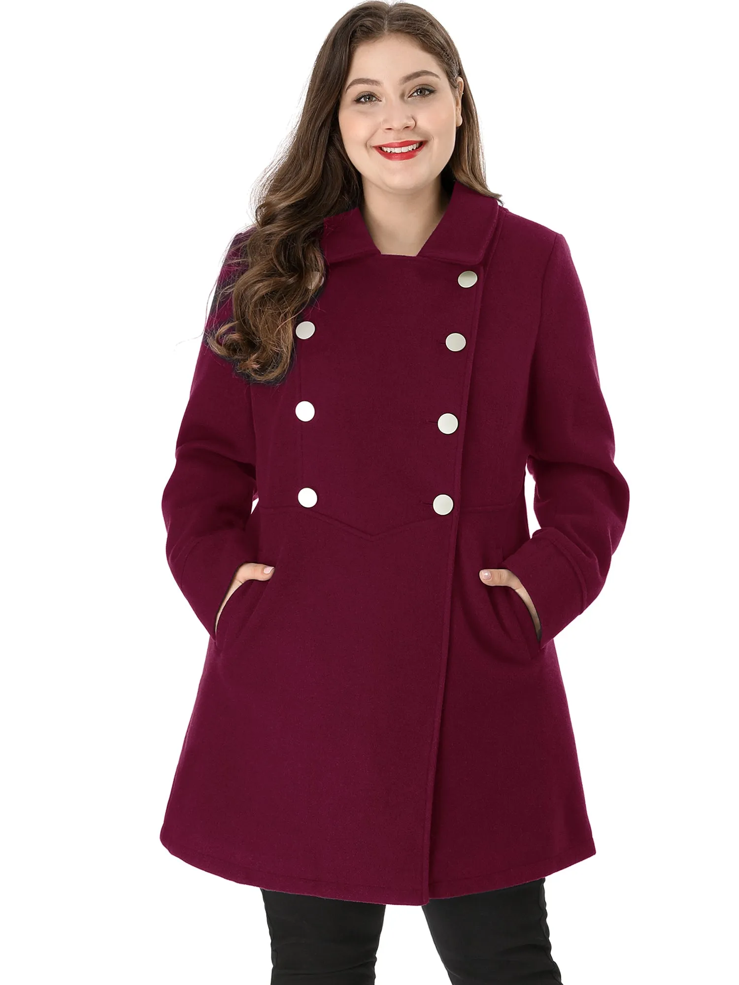Plus Size A Line Turn Down Collar Double Breasted Coat