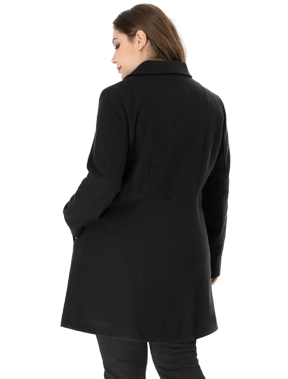Plus Size A Line Turn Down Collar Double Breasted Coat