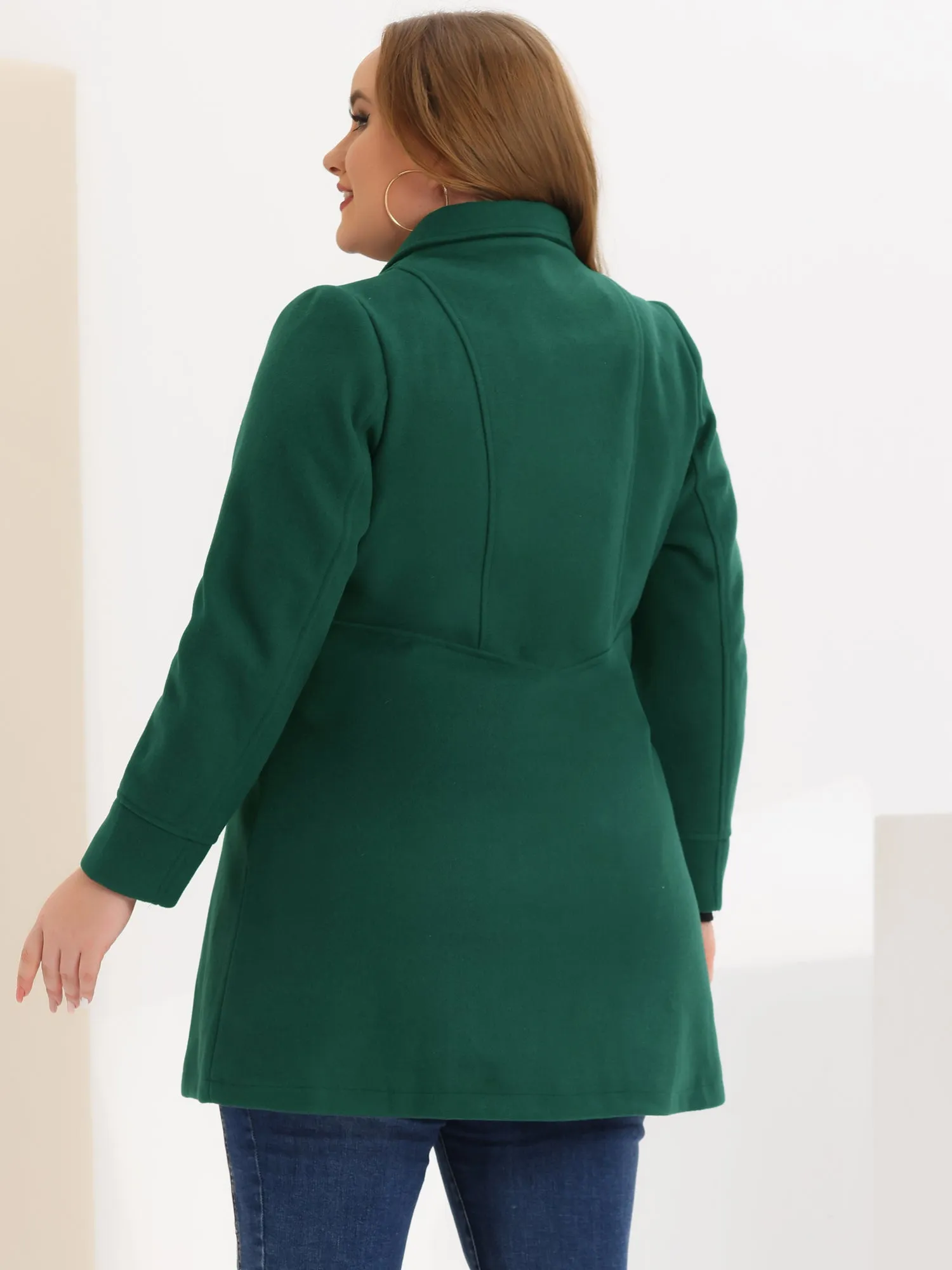 Plus Size A Line Turn Down Collar Double Breasted Coat