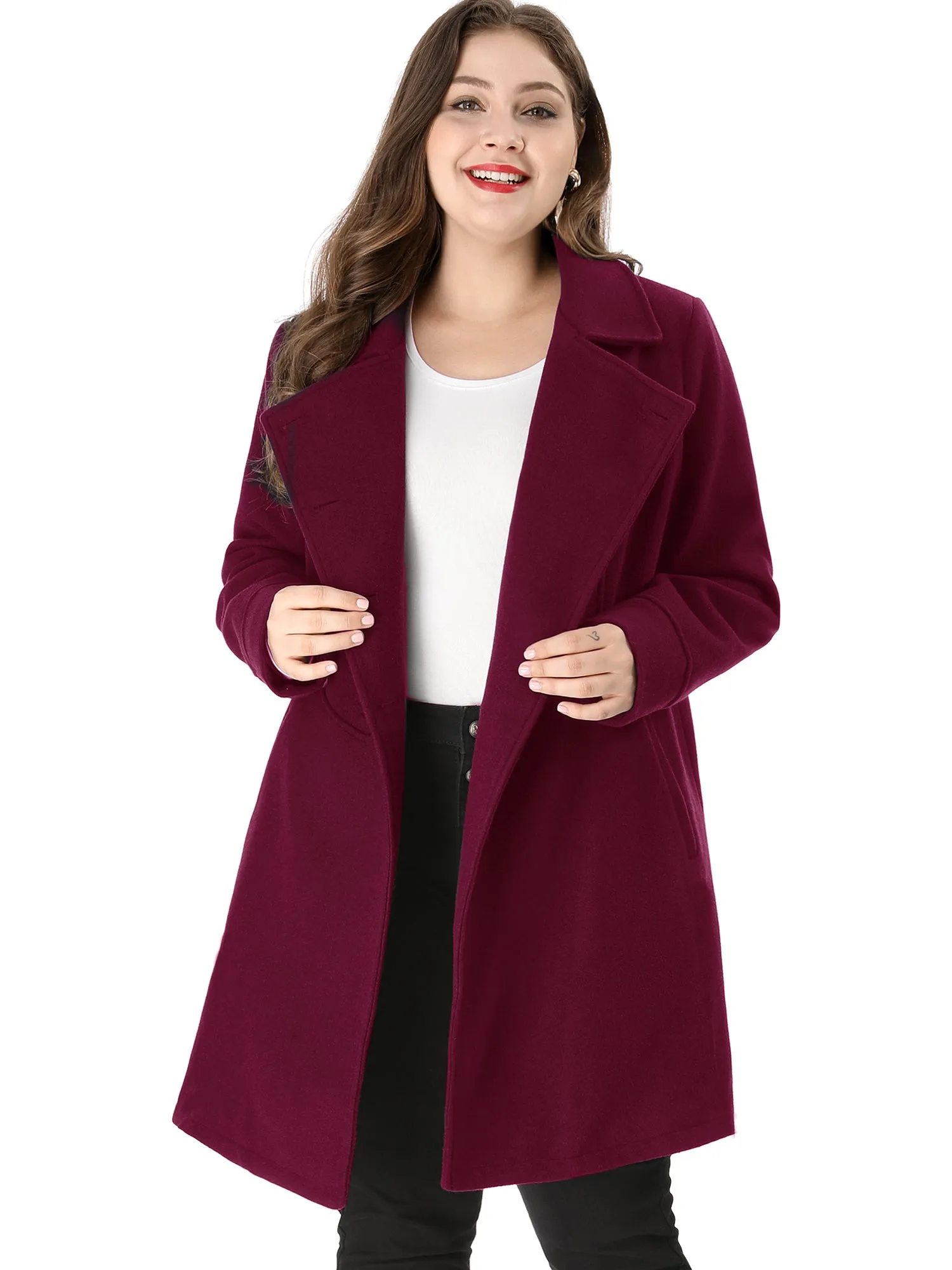 Plus Size A Line Turn Down Collar Double Breasted Coat