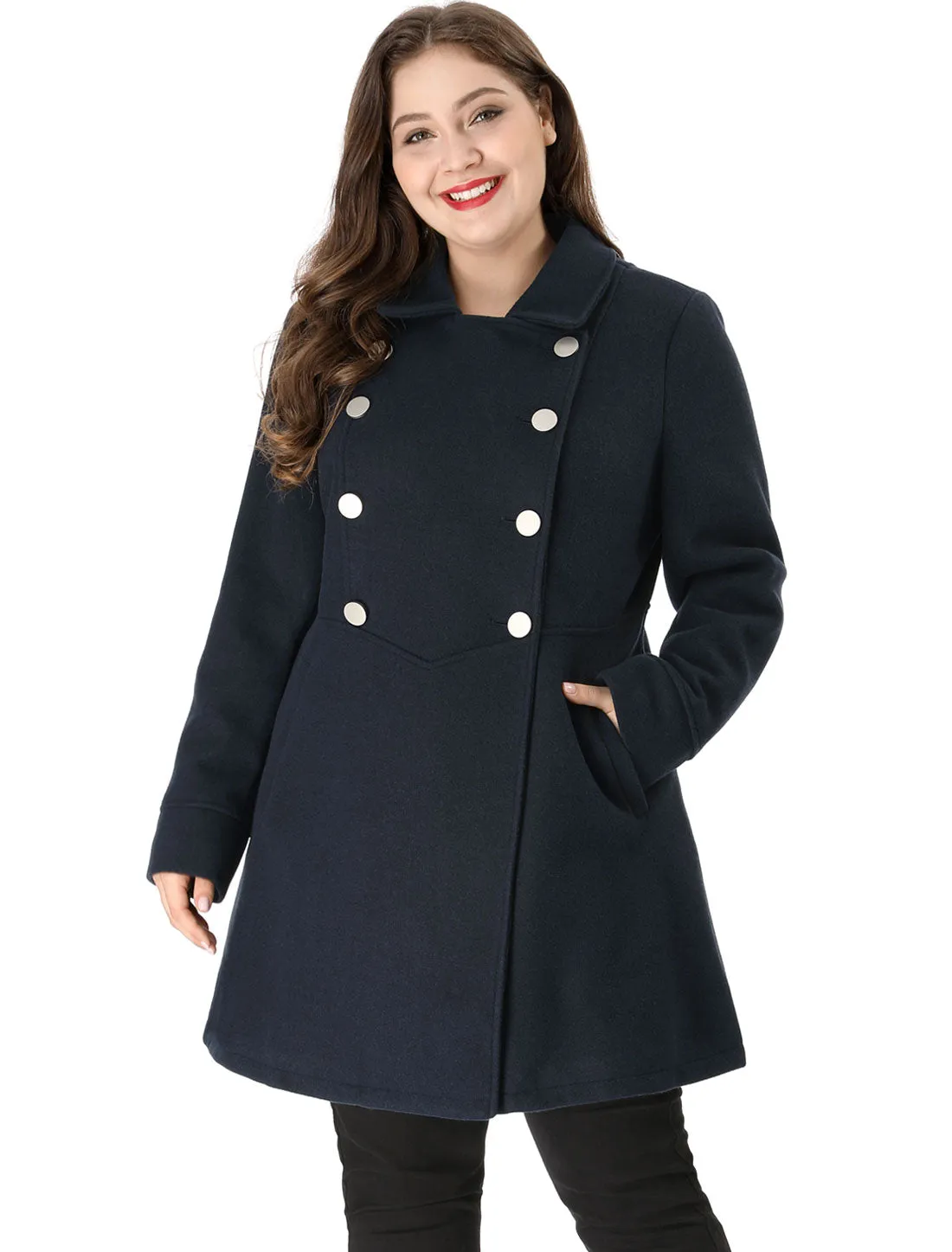 Plus Size A Line Turn Down Collar Double Breasted Coat