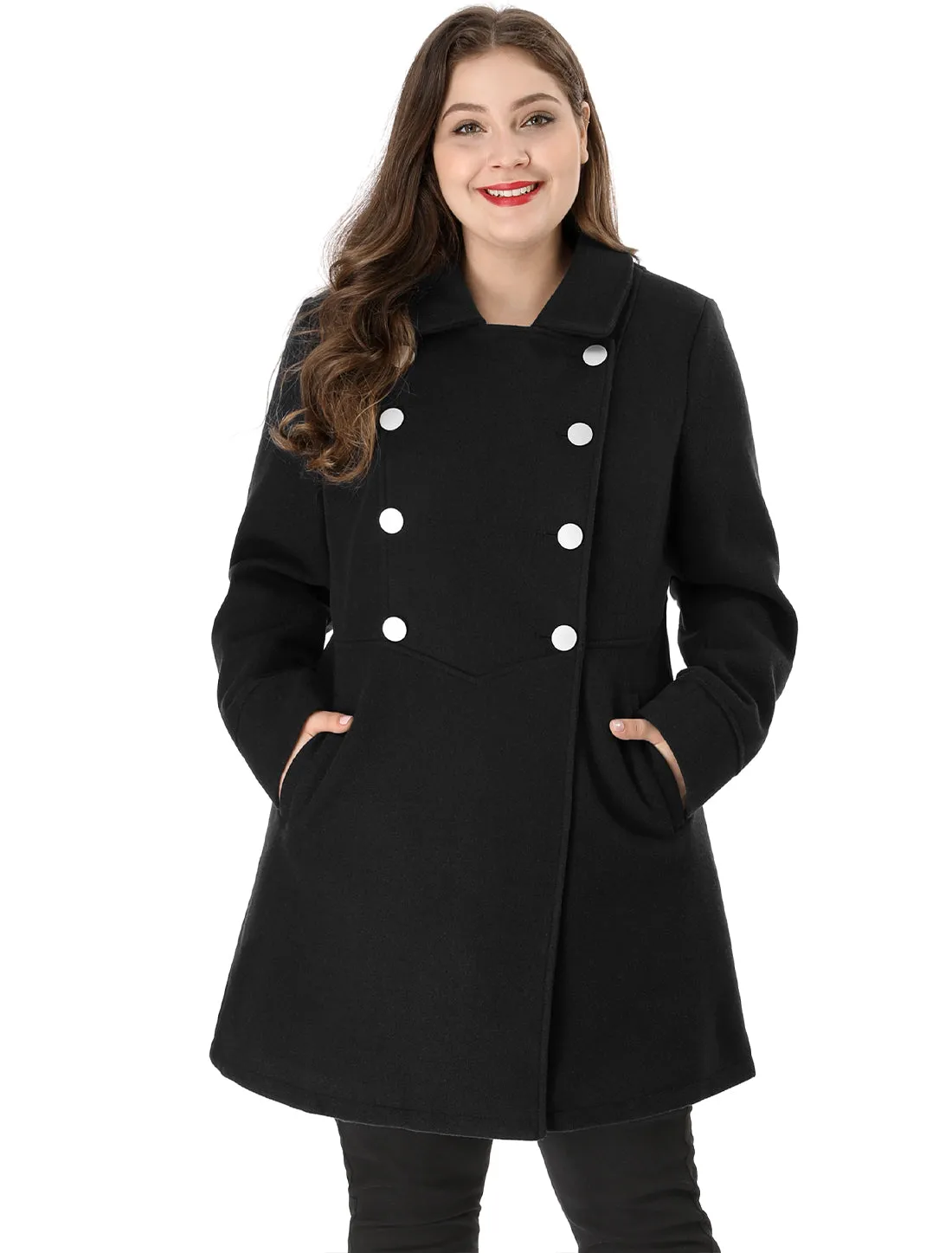 Plus Size A Line Turn Down Collar Double Breasted Coat