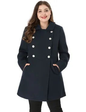 Plus Size A Line Turn Down Collar Double Breasted Coat