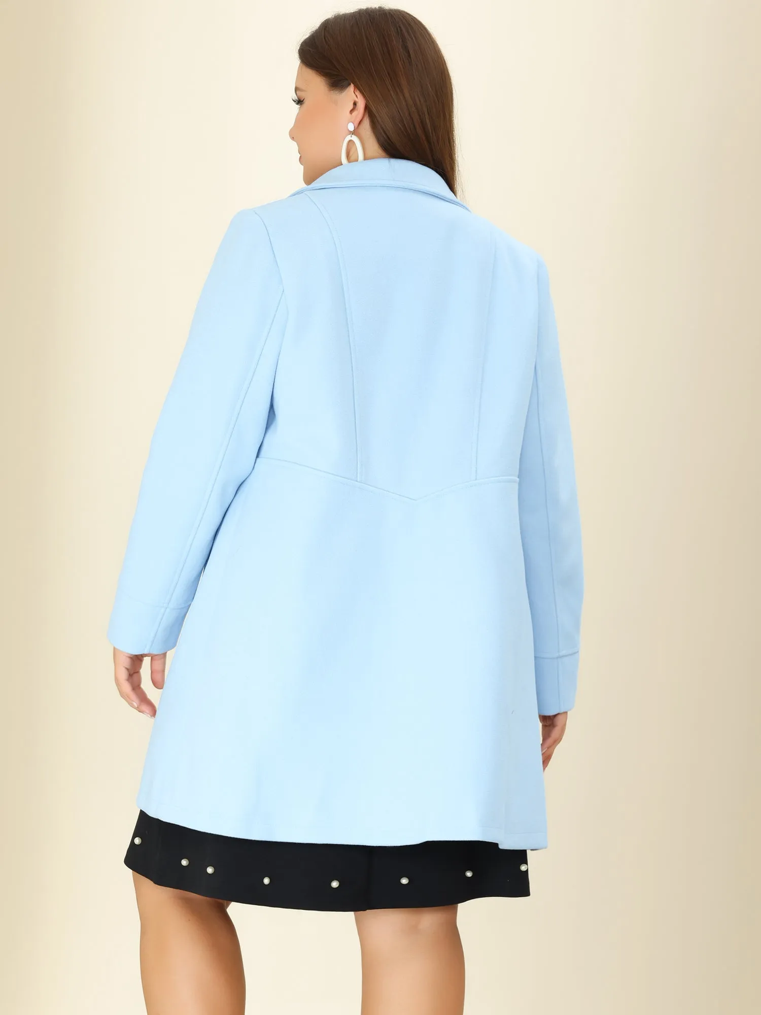 Plus Size A Line Turn Down Collar Double Breasted Coat