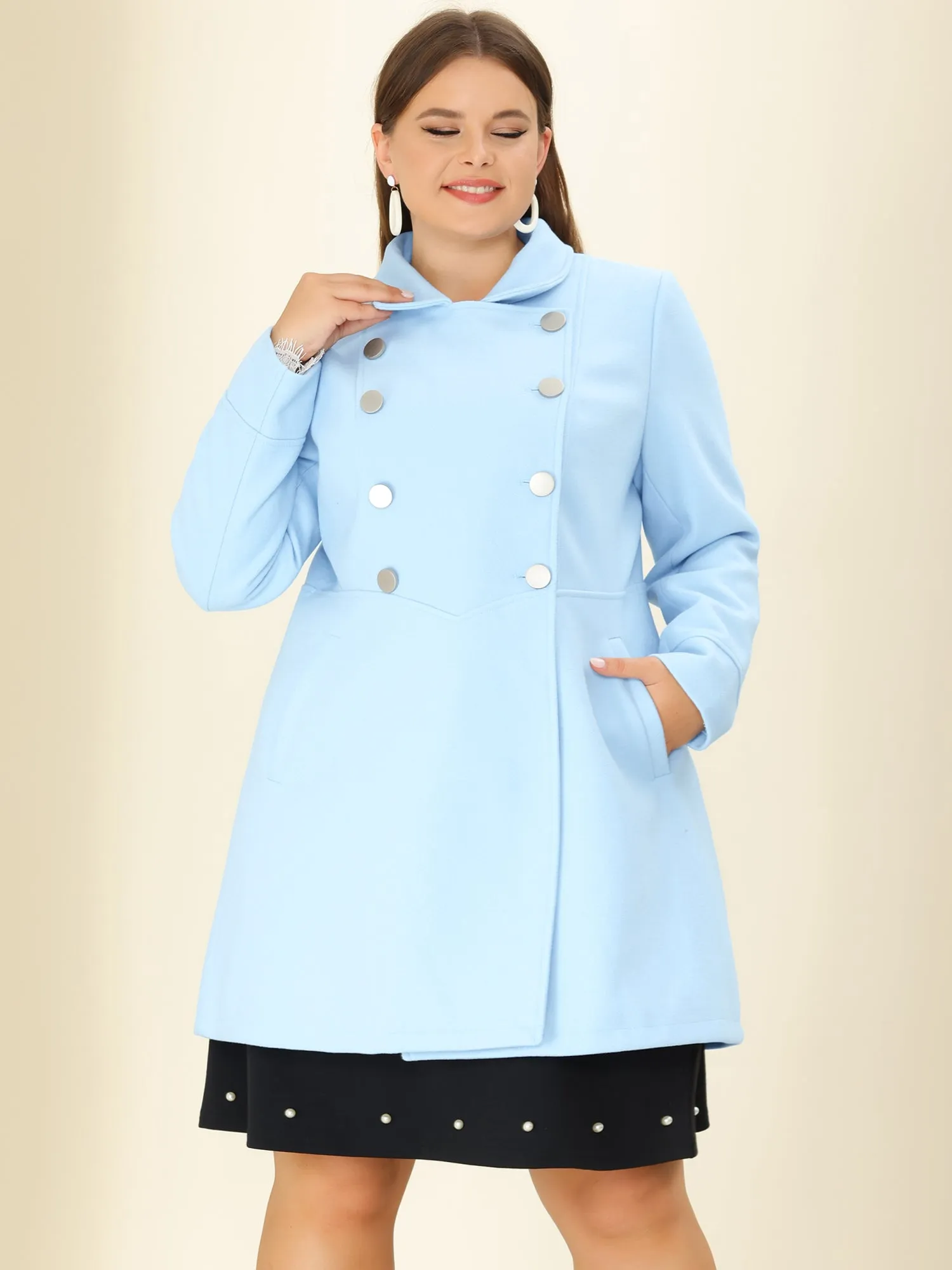 Plus Size A Line Turn Down Collar Double Breasted Coat