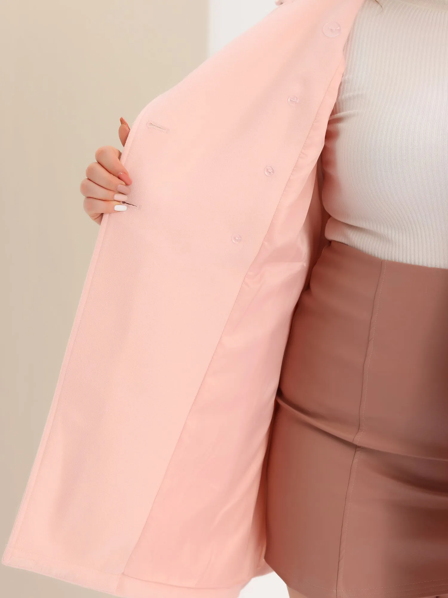 Plus Size A Line Turn Down Collar Double Breasted Coat