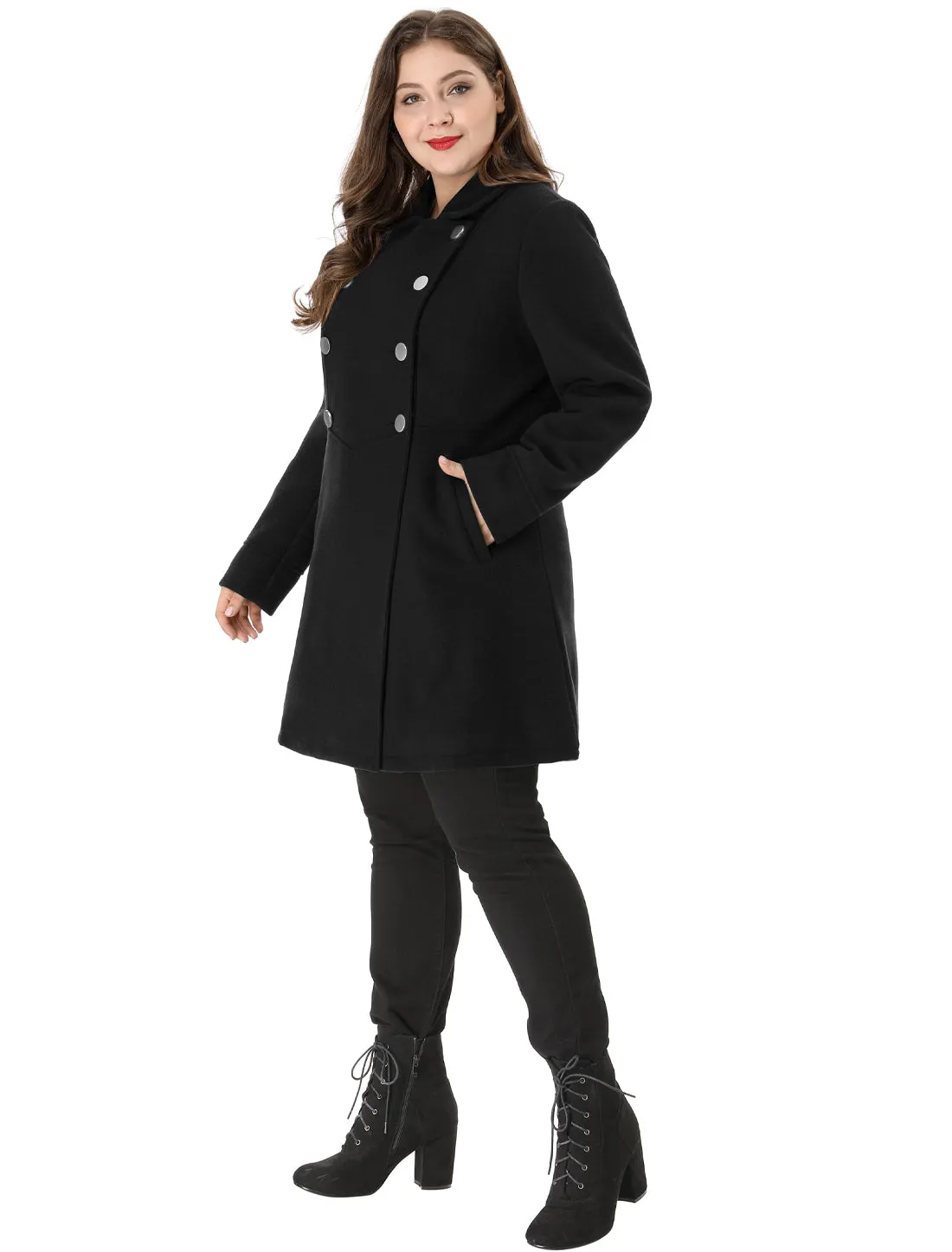 Plus Size A Line Turn Down Collar Double Breasted Coat