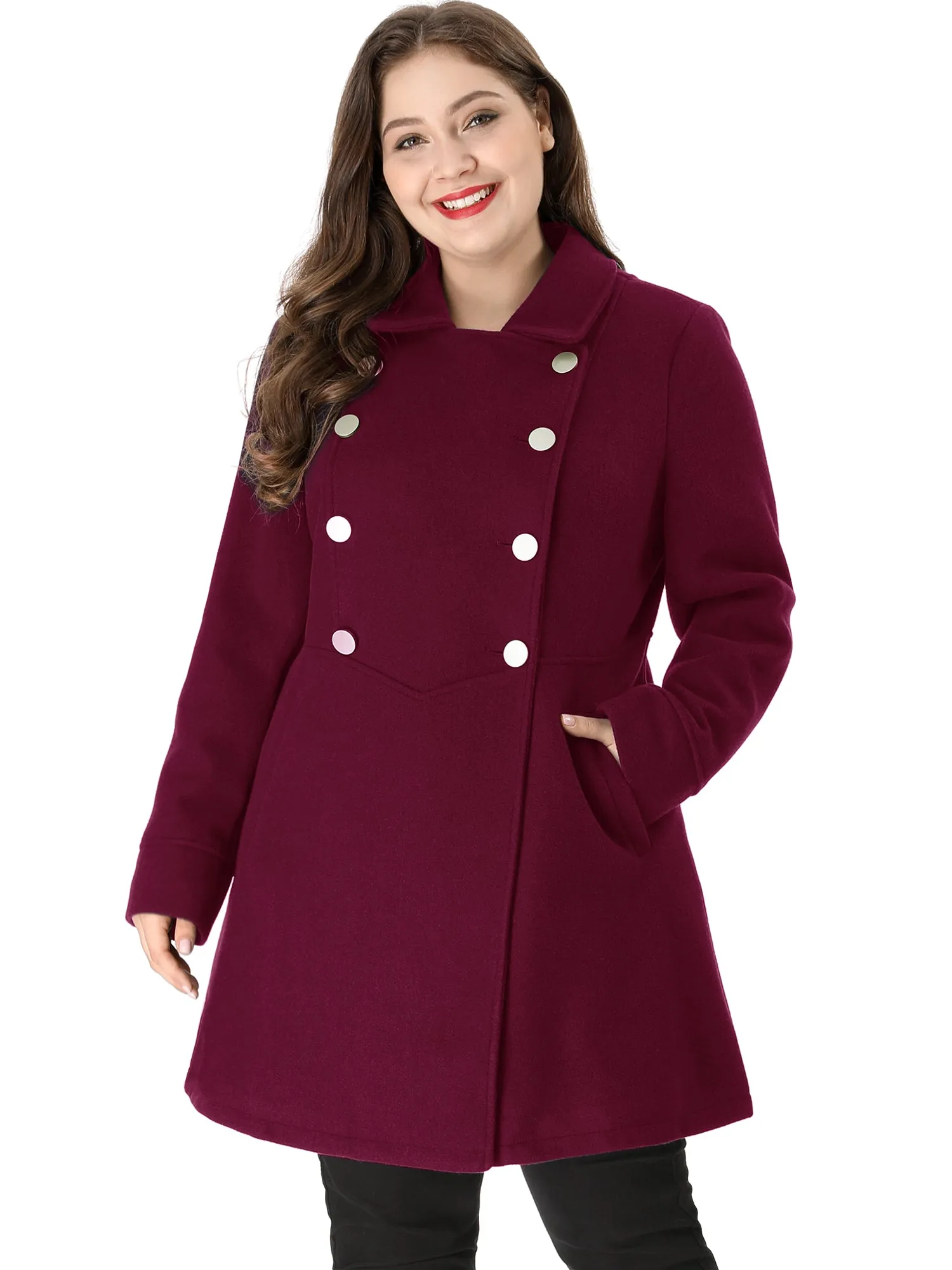 Plus Size A Line Turn Down Collar Double Breasted Coat