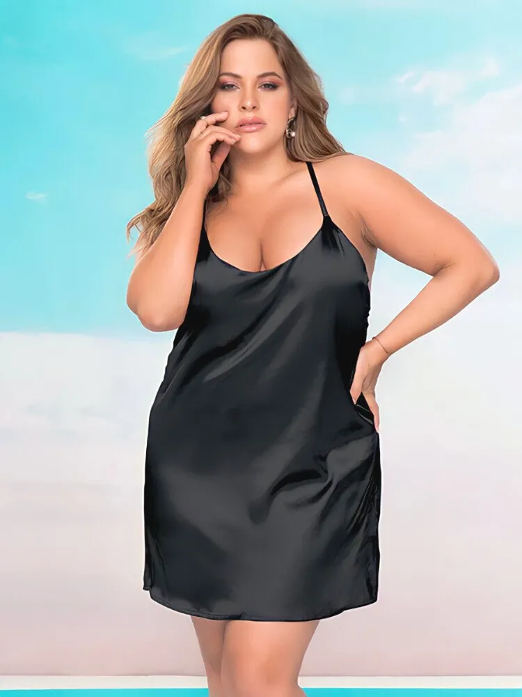 Plus Size Black Satin Babydoll