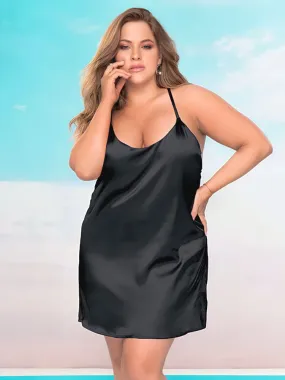 Plus Size Black Satin Babydoll