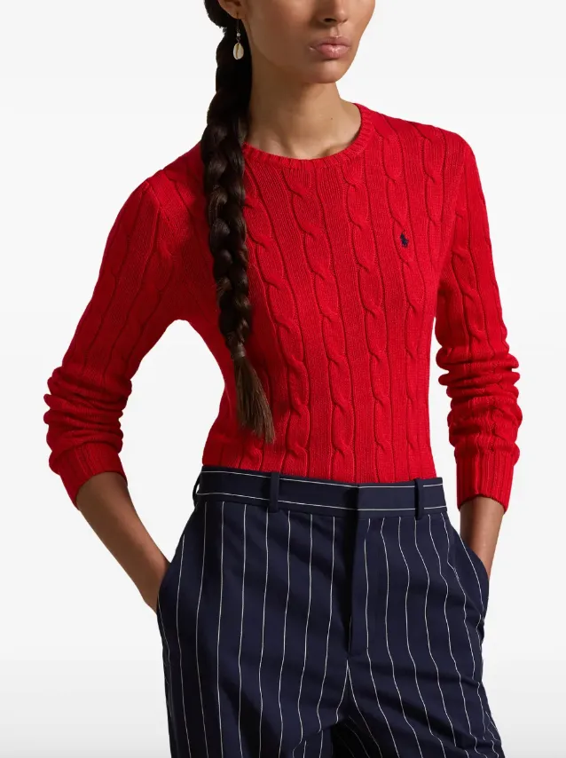 Polo Ralph Lauren red cable-knit cotton crewneck jumper