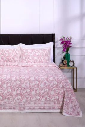 Poonam Bagh Block Printed Cotton Quilted Pink Bedcover