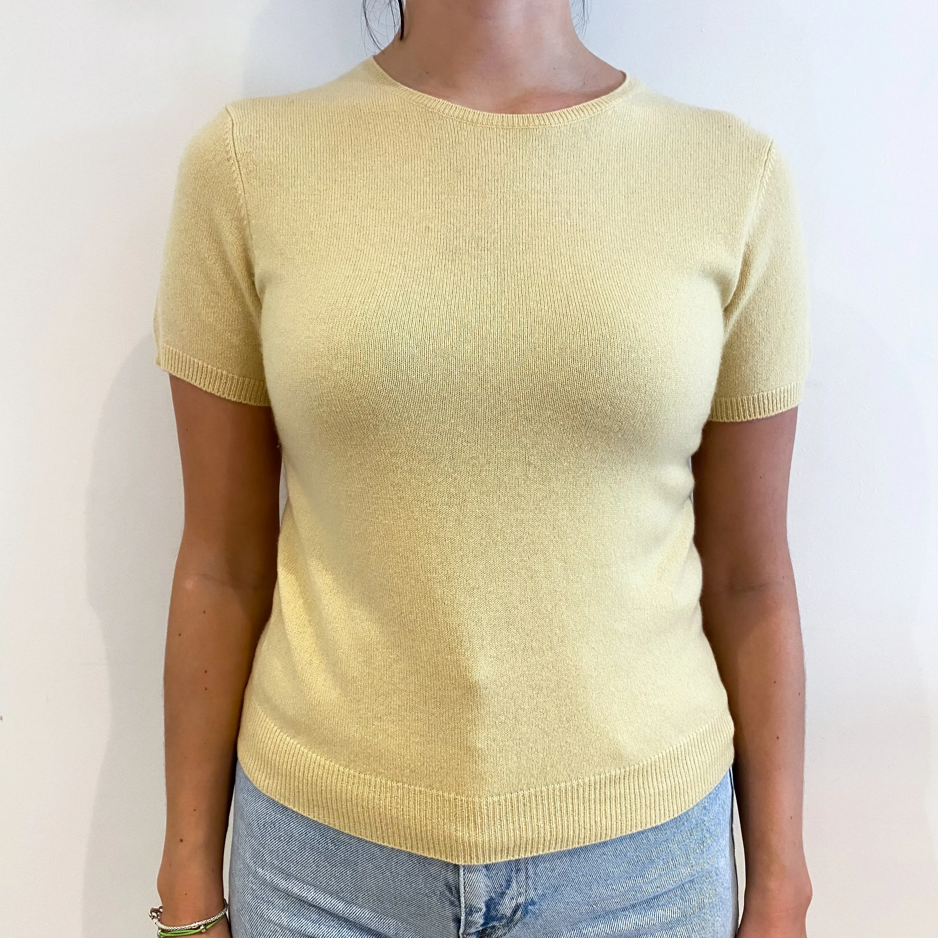 Primrose Yellow Cashmere Crew Neck Tee Small
