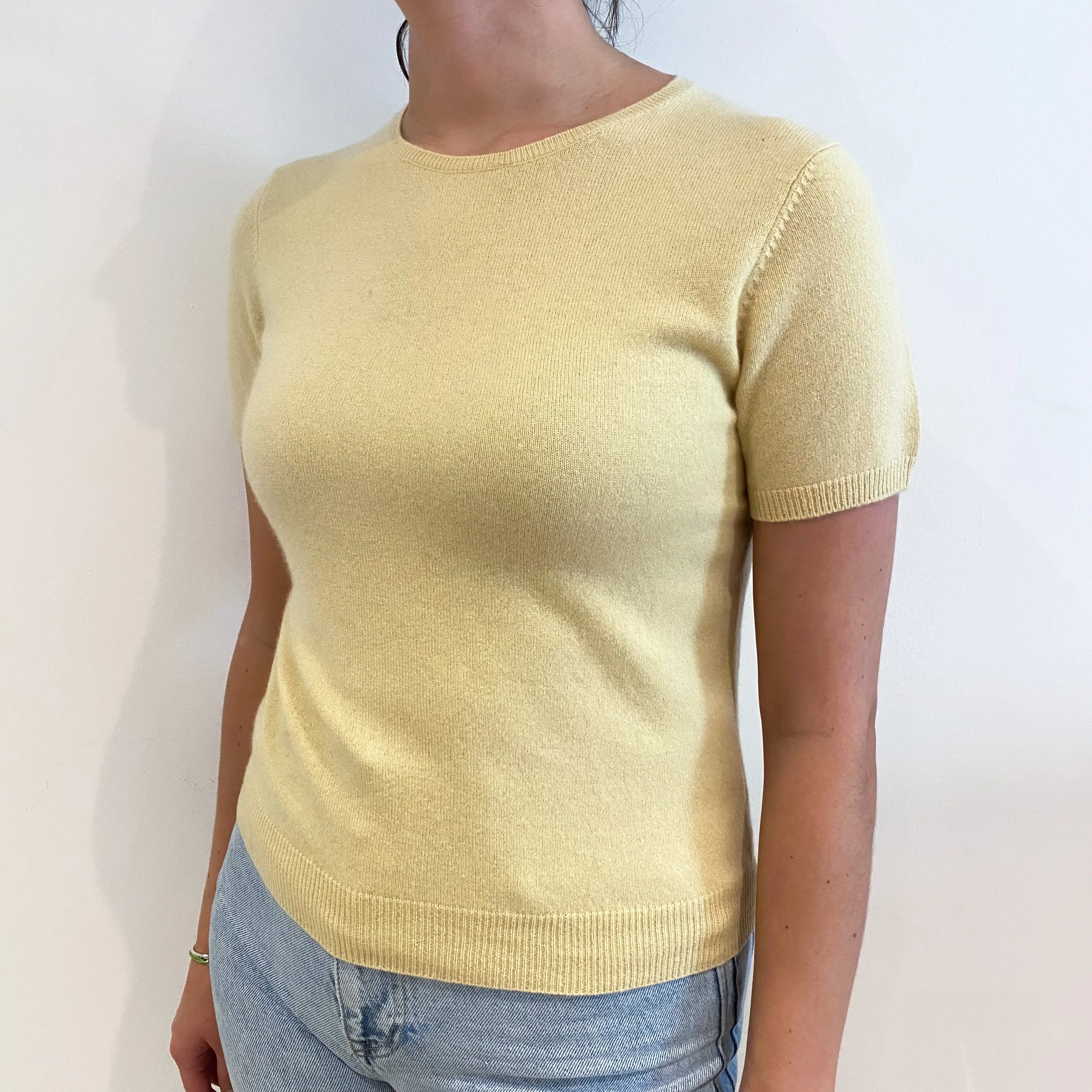 Primrose Yellow Cashmere Crew Neck Tee Small