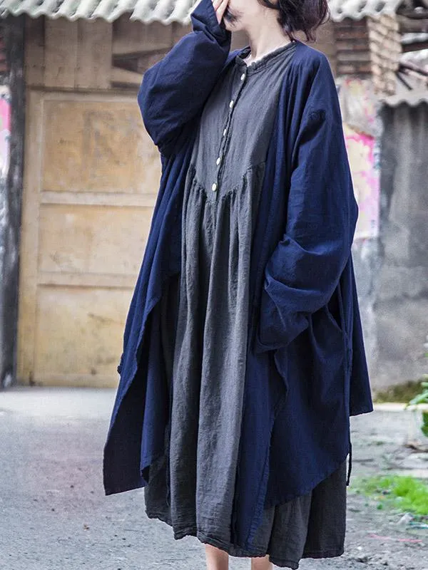 Puff Sleeve Ramie Cotton Long Dress
