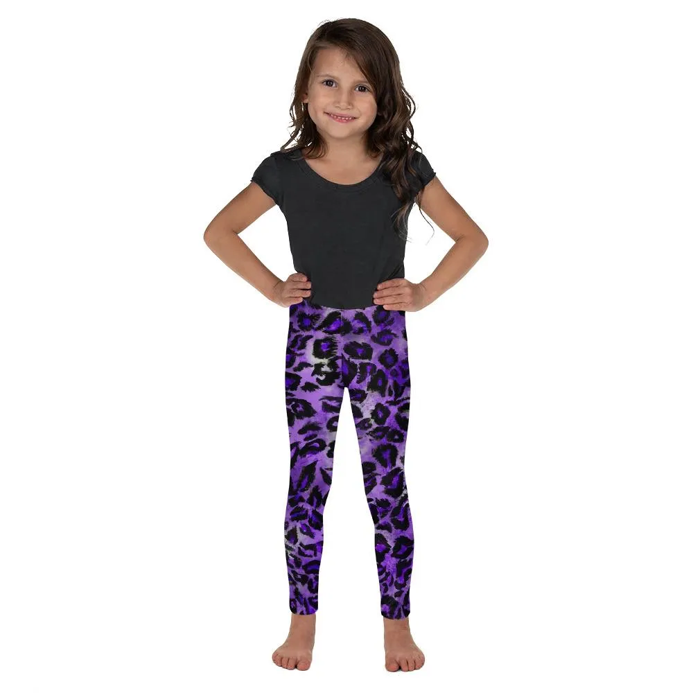 Purple Leopard Kid's Leggings, Cute Leopard Animal Print Tights Pants- Made in USA/EU