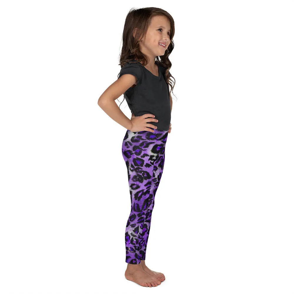 Purple Leopard Kid's Leggings, Cute Leopard Animal Print Tights Pants- Made in USA/EU