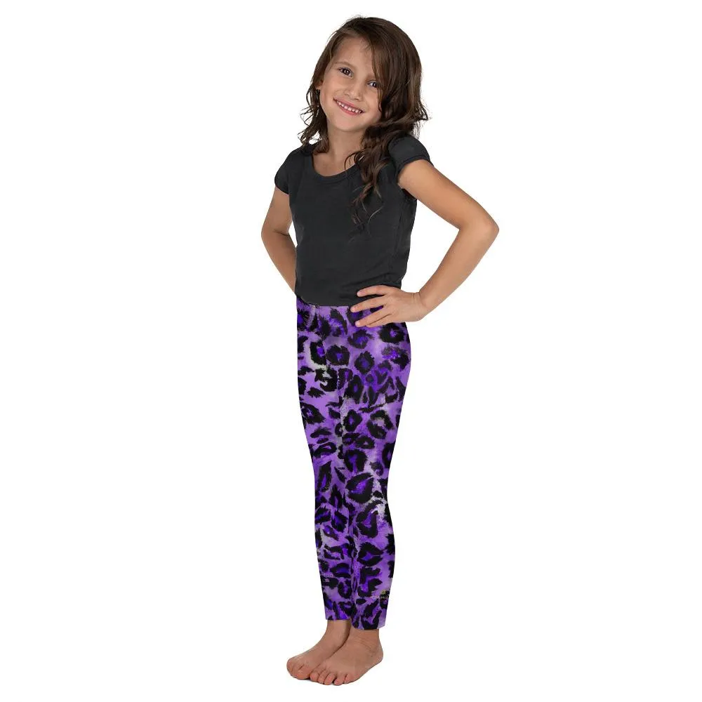 Purple Leopard Kid's Leggings, Cute Leopard Animal Print Tights Pants- Made in USA/EU