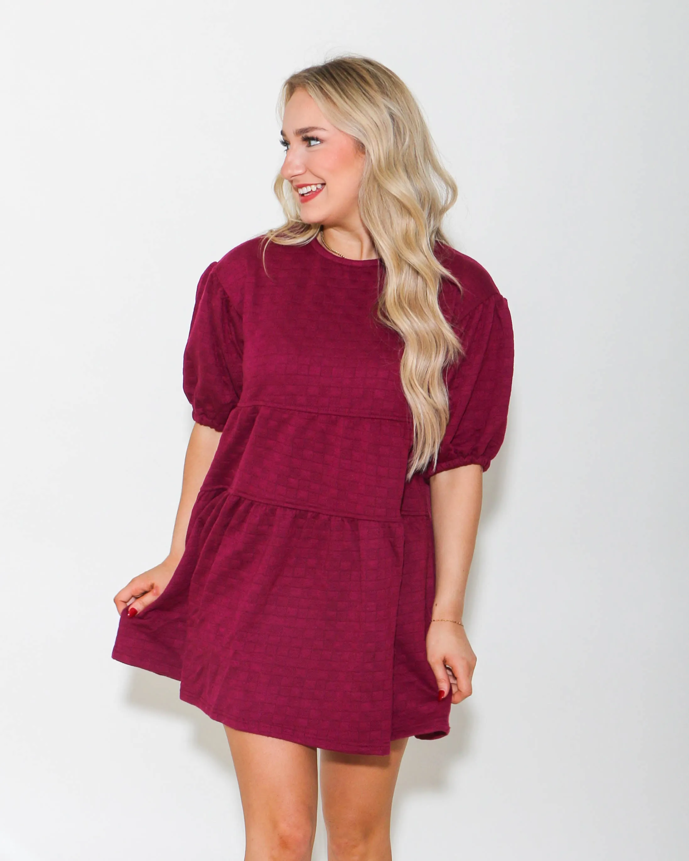 Quilted Mini Dress in Raspberry
