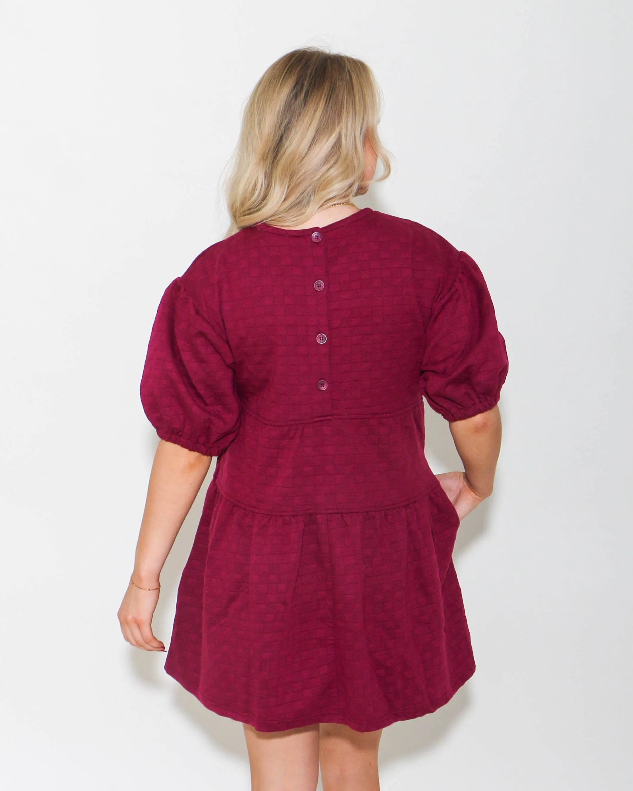 Quilted Mini Dress in Raspberry